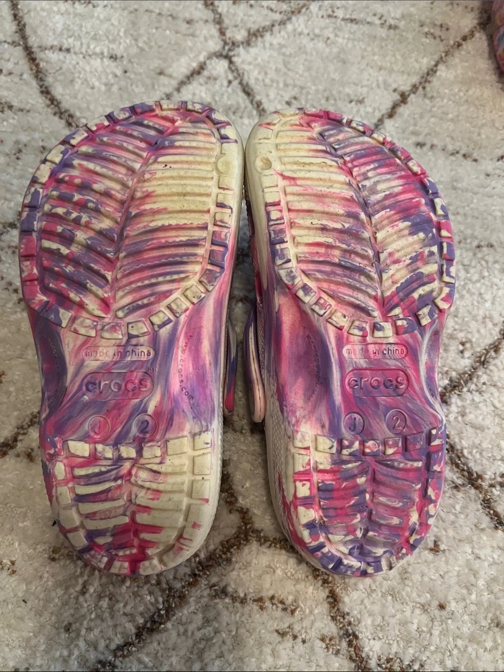 CROCS Kids Pink Purple Swirl Clog Sandals with Fun Charms